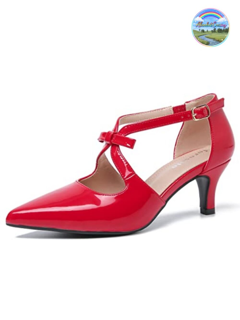 Women's Kitten Heels T Strap 2 Inch Low Heel Bow Pointed Toe D'Orsay Dressy